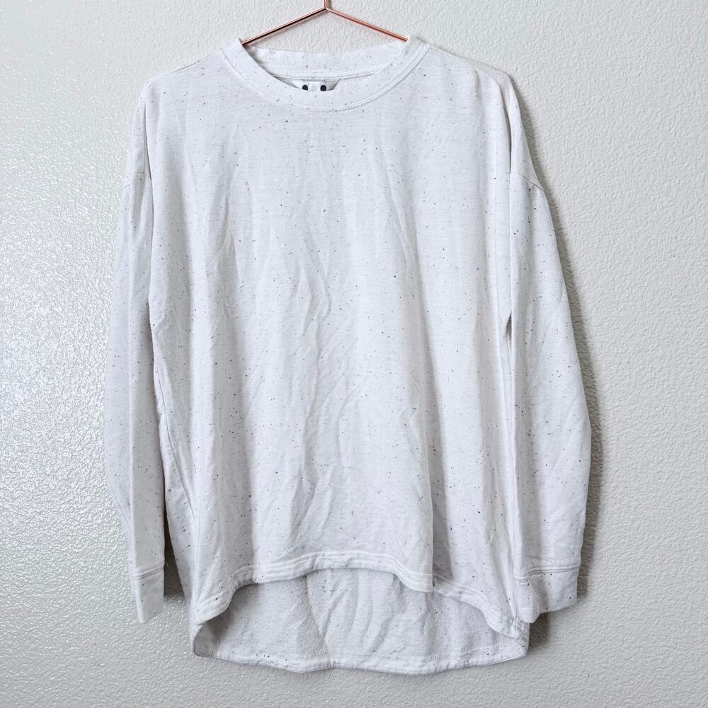 Three Dots white rainbow speckle long sleeve top tee